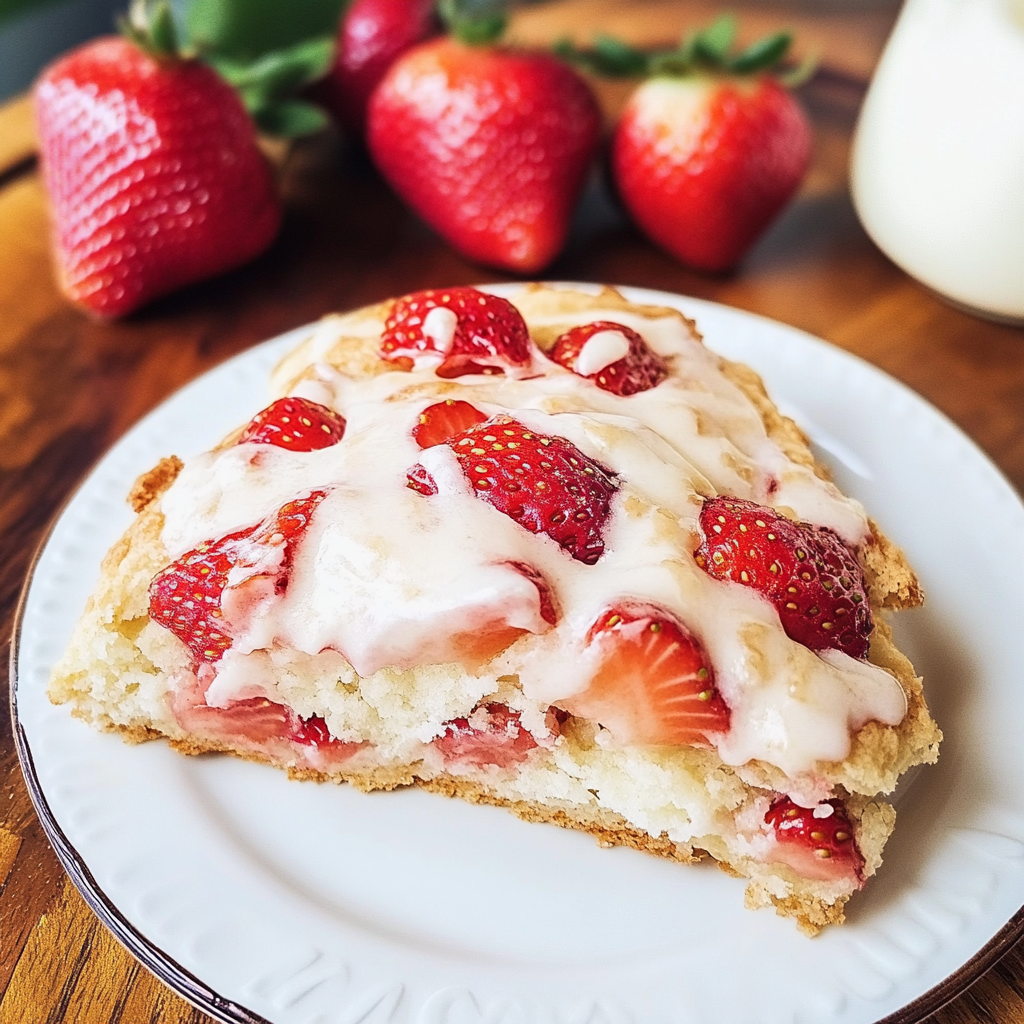 Strawberry Scones filled with fresh strawberries and topped with a sweet glaze