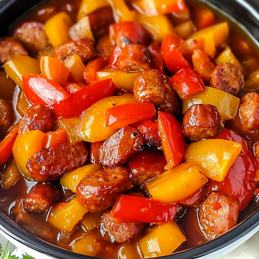 Crock pot sweet and sour sausage and peppers with pineapple chunks
