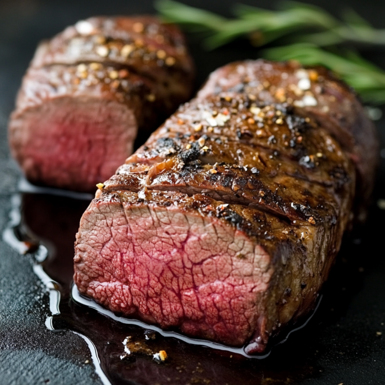 A beautifully cooked beef tenderloin