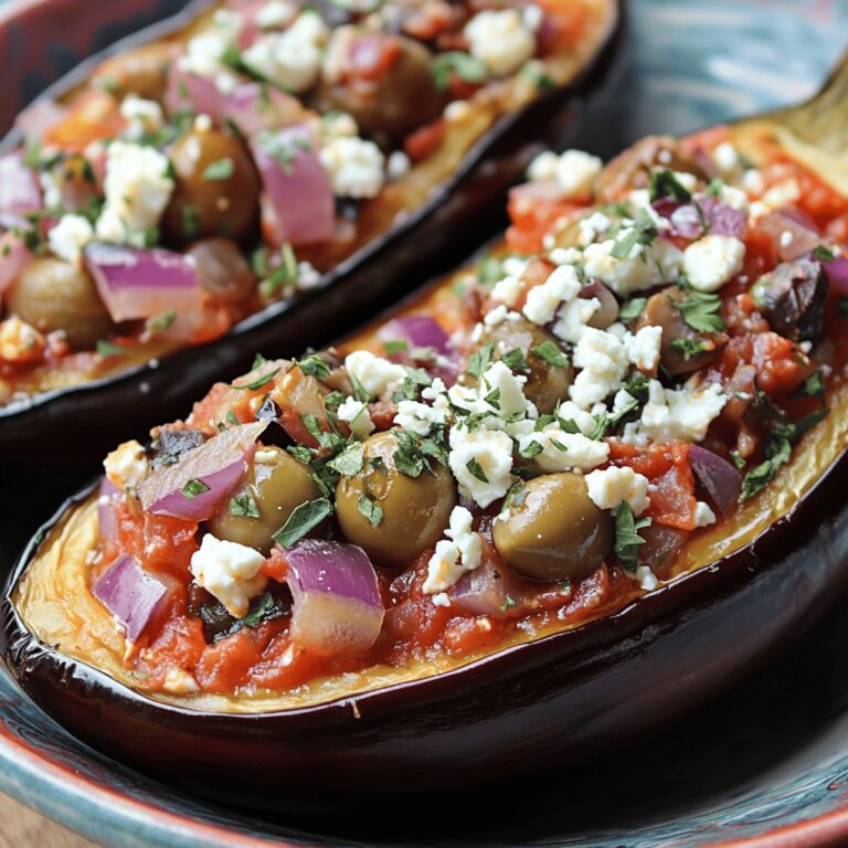 Feta and Olive Stuffed Eggplant Delight