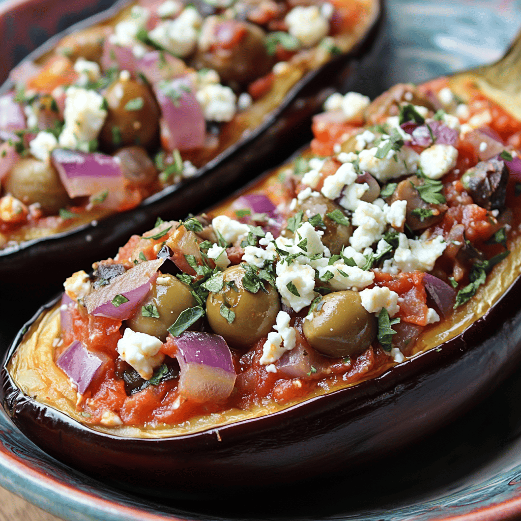 Feta and Olive Stuffed Eggplant Delight
